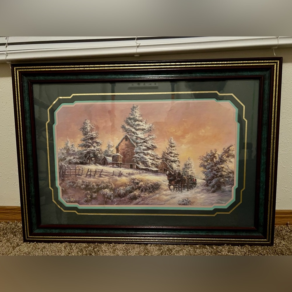 Vintage Home Interior Barn Horse Sleigh Ride Winter Scene Lee K. Parkinson
